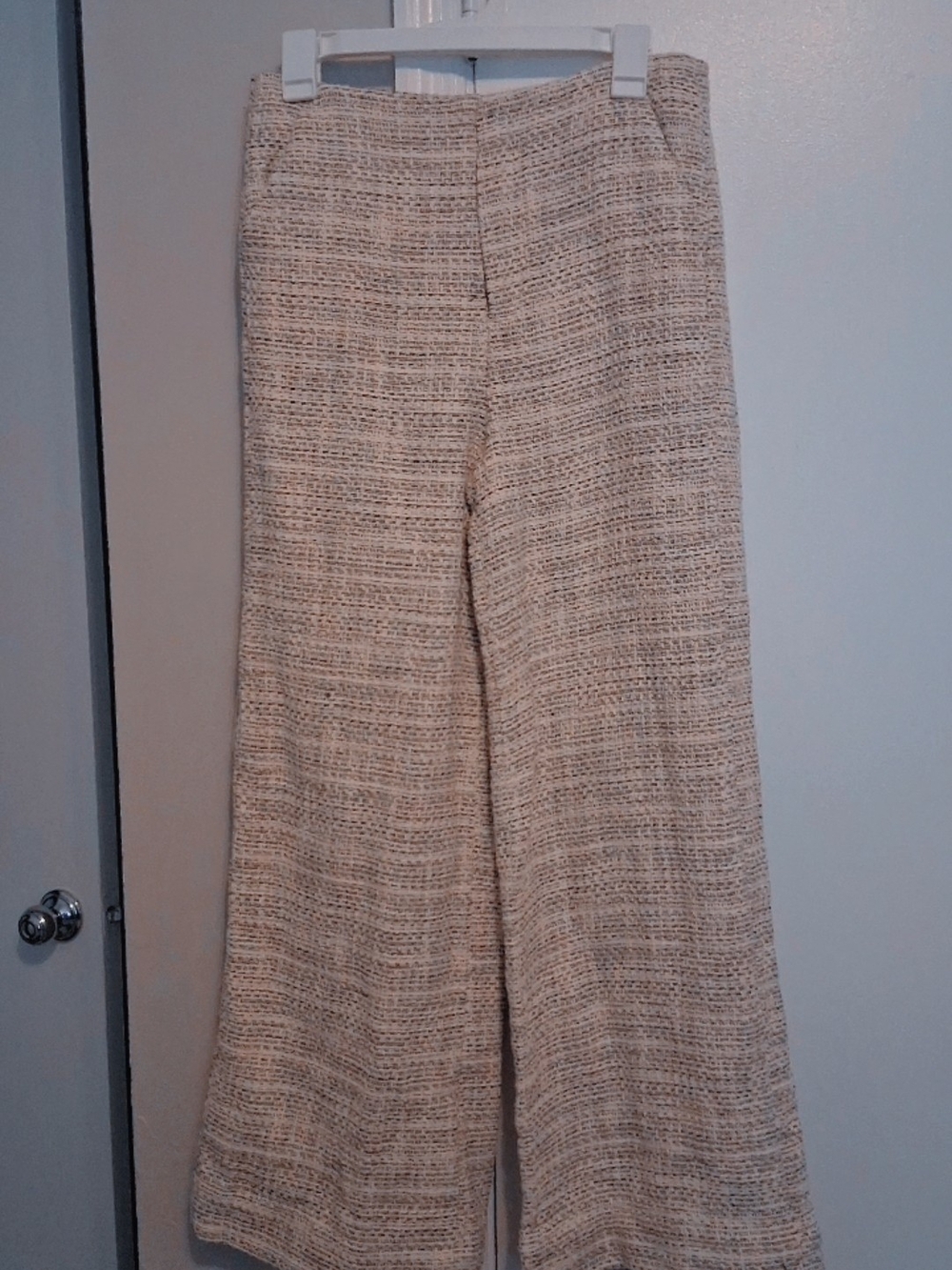 Wide-Leg Textured Cream Pants